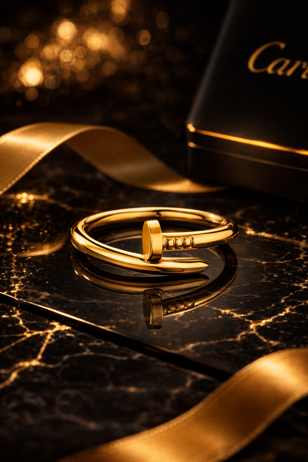 Cartier Juste un Clou gold nail bracelet on black marble